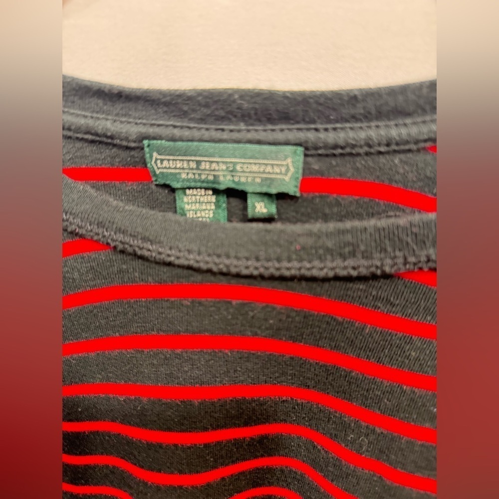 Lauren Jeans CO Ralph Lauren Womens XL Navy Red Striped Boat neck top